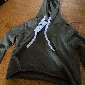 EF Women's Olive Green Hooded Sweatshirt with White Drawstrings
